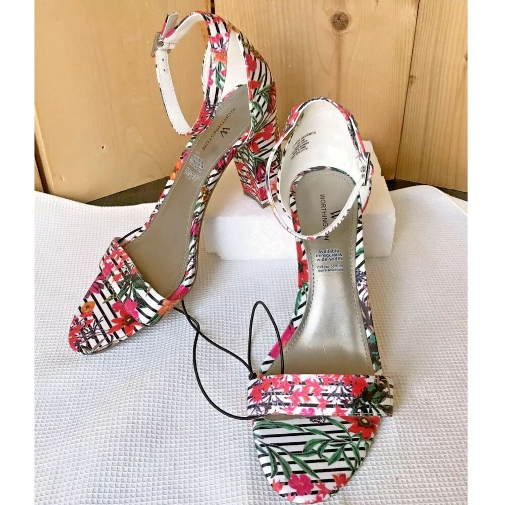 Worthington Beckwith Floral Sandals Block Heeled 8 New
